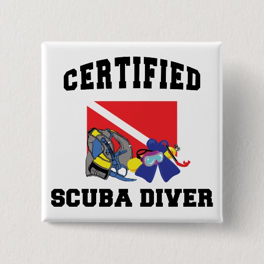 Gecertificeerde SCUBA-server Vierkante Button 5,1 Cm (Voorkant)
