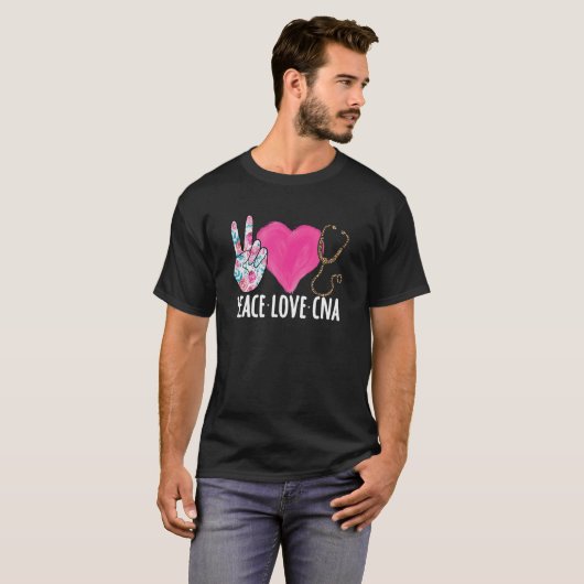 Gecertificeerde verpleegassistent Peace Love Cente T-shirt (Voorkant volledig)