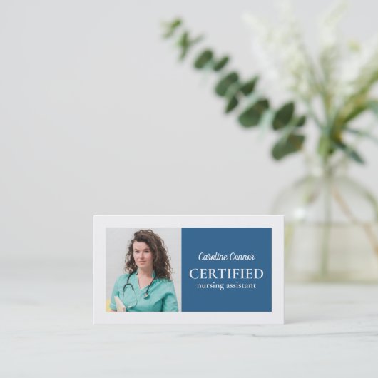 Gecertificeerde verpleegkundig assistent Blauw & W Visitekaartje (Staand voorkant)