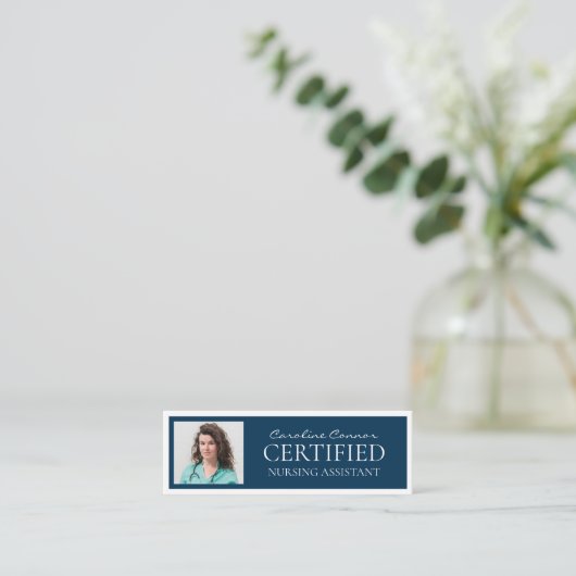 Gecertificeerde verpleegkundig assistent Blauw Wit Mini Visitekaartje (Staand voorkant)