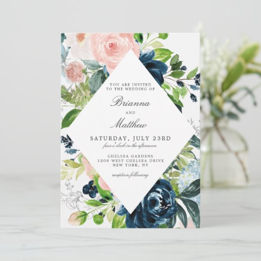 Gecharmeerde Waterverf Floral bruiloft uitnodiging (Staand voorkant)