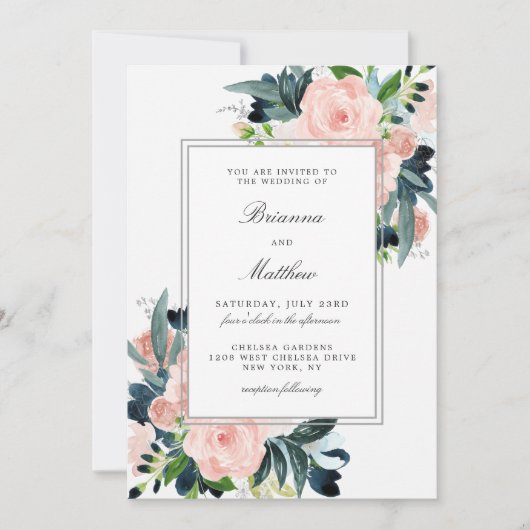 Gecharmeerde Waterverf Floral bruiloft uitnodiging (Voorkant)