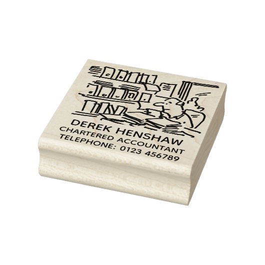 Gecharterde accountant overspoeld met papierwerk rubberstempel (Stempel)