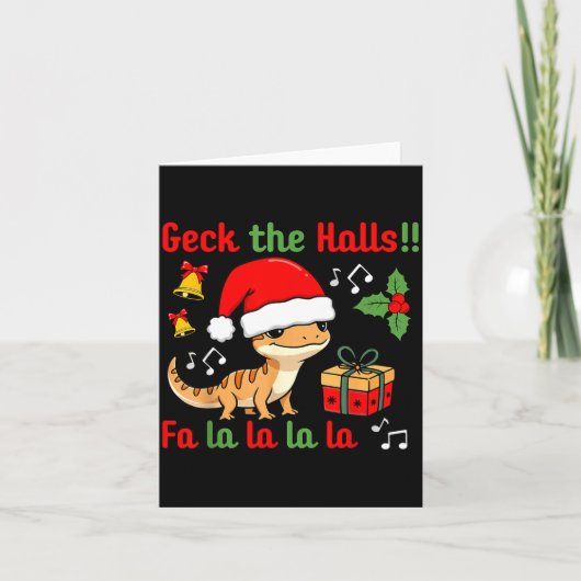 Geck The Halls Leopard Gecko Christmas Pun Pet Own Kaart (Voorkant)