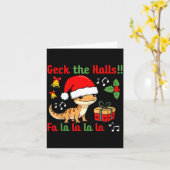 Geck The Halls Leopard Gecko Christmas Pun Pet Own Kaart (Gele Bloem)