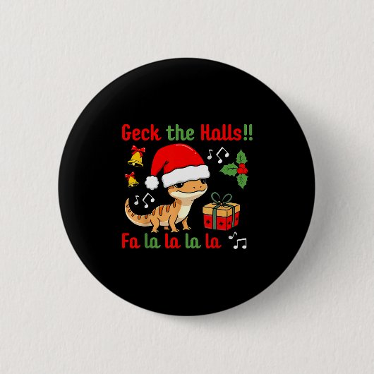 Geck The Halls Leopard Gecko Christmas Pun Pet Own Ronde Button 5,7 Cm (Voorkant)
