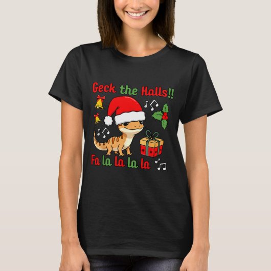 Geck The Halls Leopard Gecko Christmas Pun Pet Own T-shirt (Voorkant)