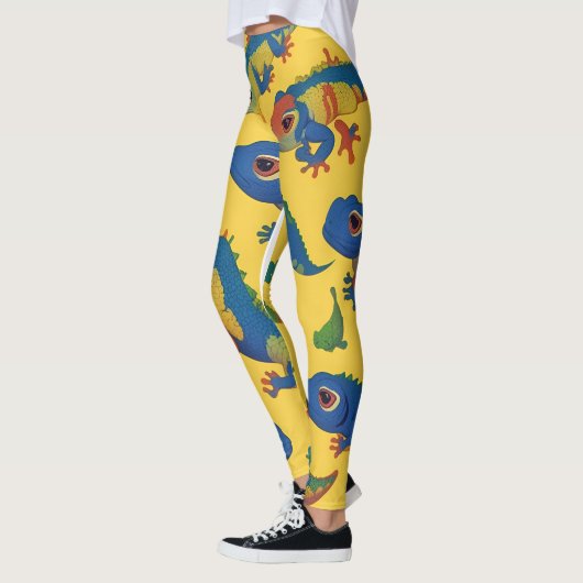 Gecko Blauw Retro Kleurrijk Gepersonaliseerd Patro Leggings (Links)