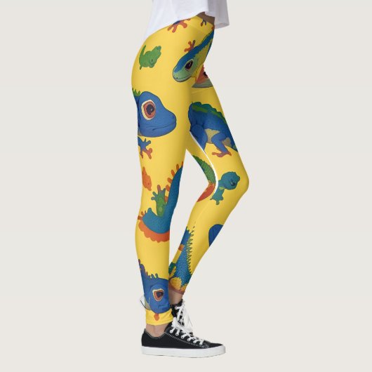 Gecko Blauw Retro Kleurrijk Gepersonaliseerd Patro Leggings (Rechts)
