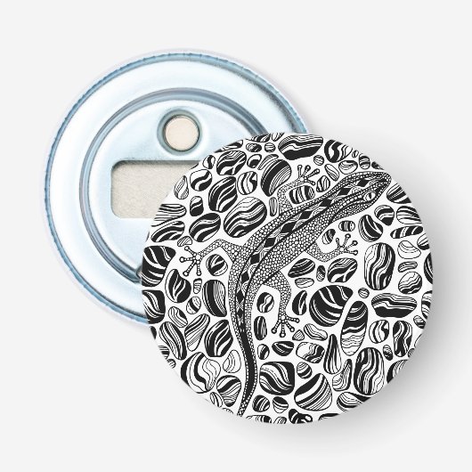 Gecko en keibels button flesopener (Voorkant)