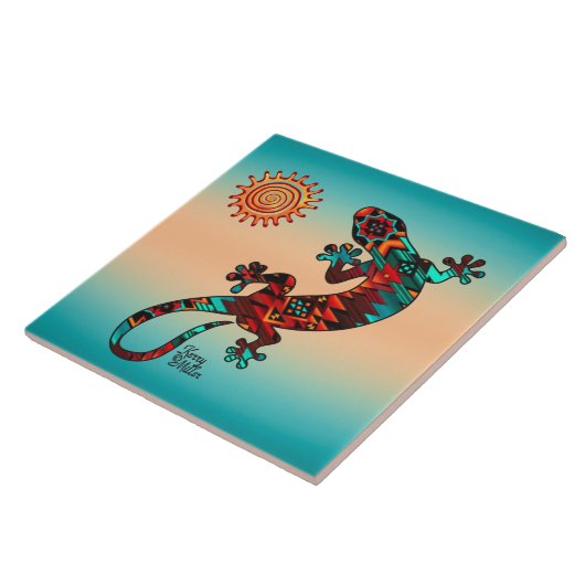 Gecko en Sun-keramische Tegel Tegeltje (Zijkant)