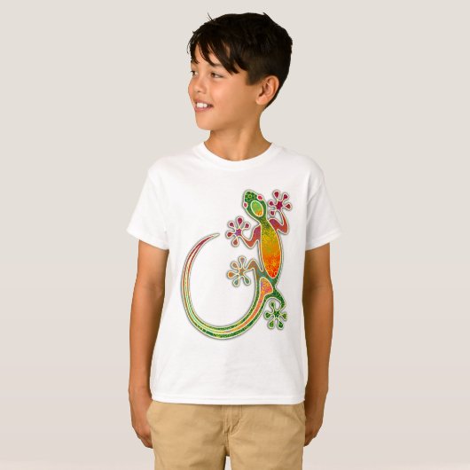 Gecko Floral Tribal Art T-shirt (Voorkant volledig)
