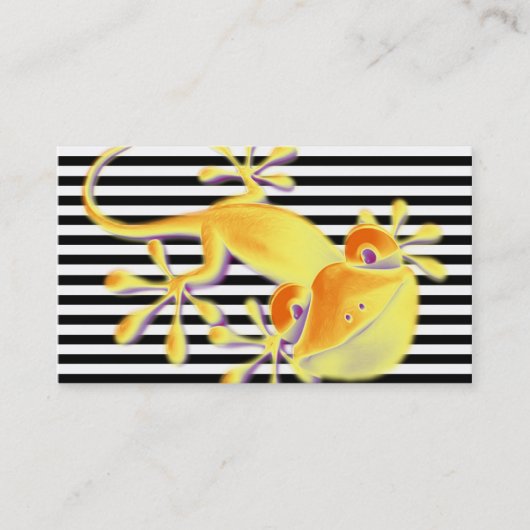 Gecko glimlachen op zwarte strepen + jouw tekst visitekaartje (Voorkant)