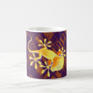 Gecko glimlachen - oranje patroon met violet koffiemok