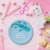 Gecko Hagedis Blauw Aangepaste Naam Kids Verjaarda Papieren Bordje (Feest)