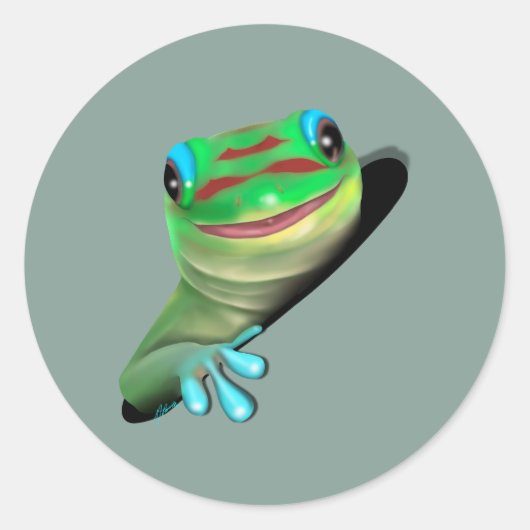 Gecko in een gat ronde sticker (Voorkant)