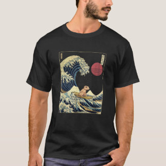 Gecko Japanese Kanagawa Wave Funny Surf Animal  T-shirt