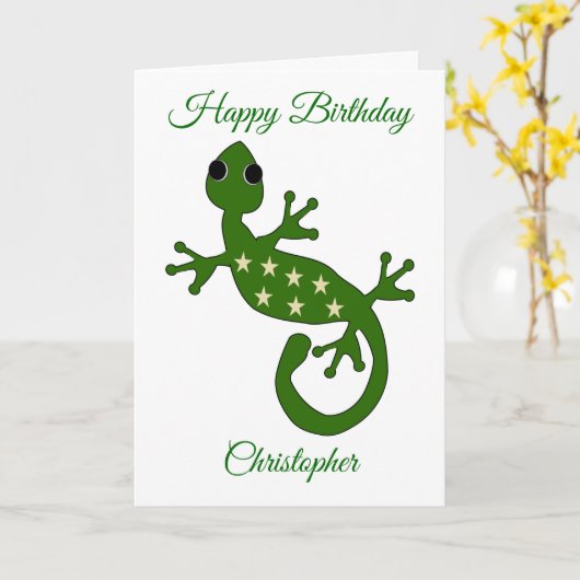 Gecko Lizard Birthday Card Kaart (Gele Bloem)