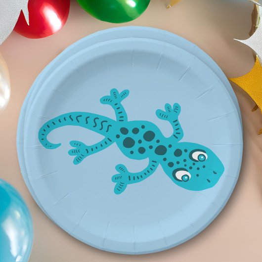 Gecko Lizard Blue Kids Birthday Party Papieren Bordje