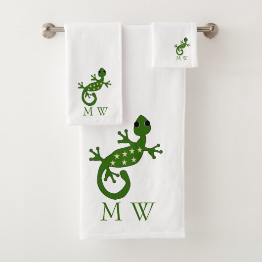Gecko Lizard Design Monogrammed Bad Handdoek (Insitu)