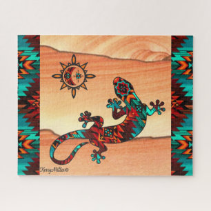 Gecko Lizard en Sun Jigzaag Puzzle Legpuzzel