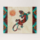 Gecko Lizard en Sun Jigzaag Puzzle Legpuzzel (Horizontaal)