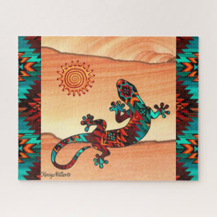 Gecko Lizard en Sun Jigzaag Puzzle Legpuzzel