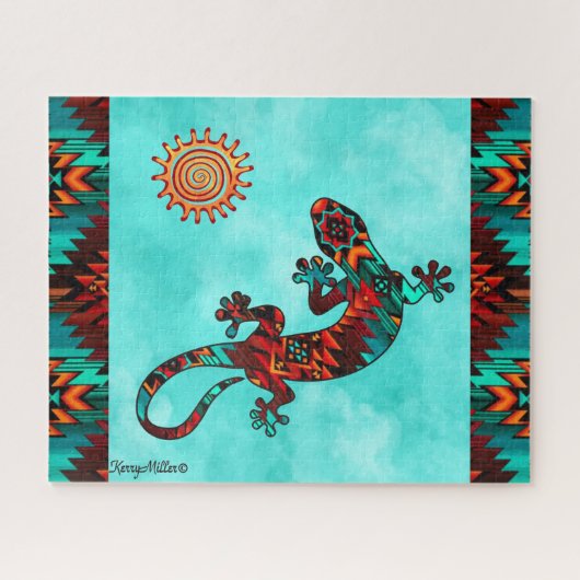 Gecko Lizard en Sun Jigzaag Puzzle Legpuzzel (Horizontaal)