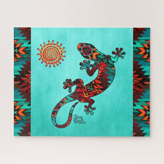 Gecko Lizard en Sun Jigzaag Puzzle Legpuzzel (Horizontaal)
