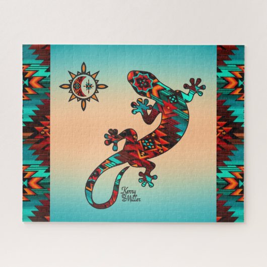 Gecko Lizard en Sun Jigzaag Puzzle Legpuzzel (Horizontaal)
