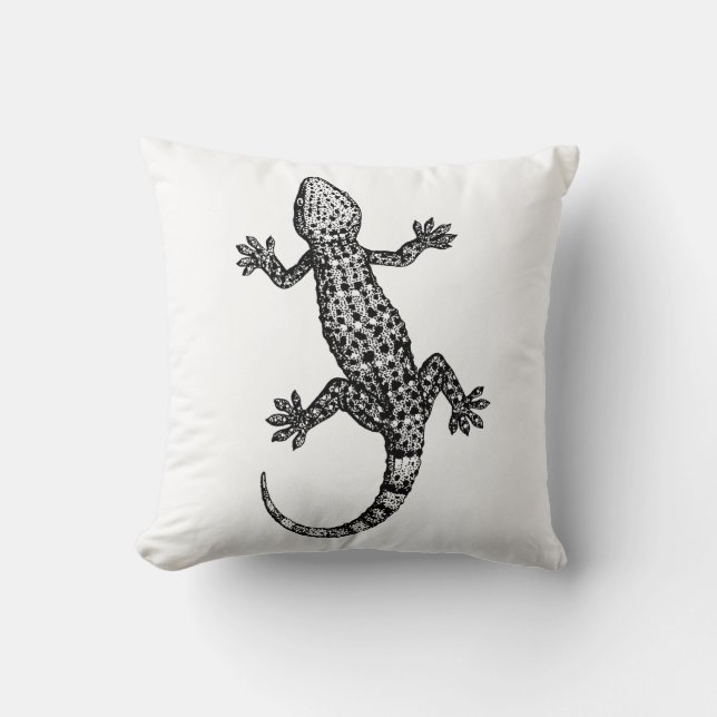GECKO LIZARD ILLUSTRATION IN ZWARTE EN WITTE KUSSEN (Voorkant)