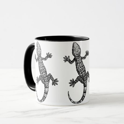 GECKO LIZARD ILLUSTRATION IN ZWARTE EN WITTE MOK (Voorkant links)