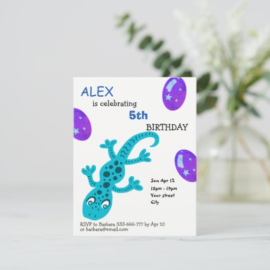 Gecko Lizard Kids Verjaardag Party Kaart (Staand voorkant)