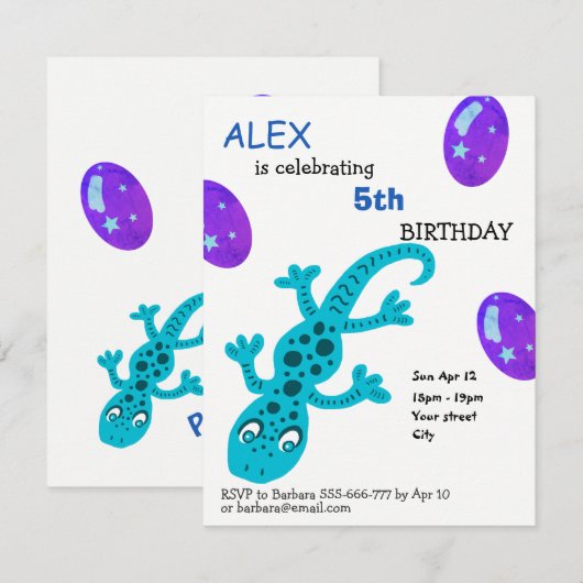 Gecko Lizard Kids Verjaardag Party Kaart (Voorkant / Achterkant)