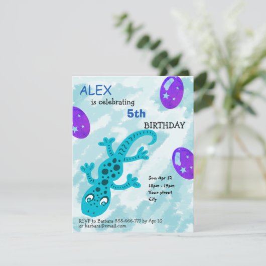 Gecko Lizard Kids Verjaardag Party Kaart (Staand voorkant)