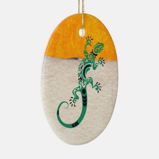 Gecko Lizard op Stone en Stucco Keramisch Ornament (Rechts)