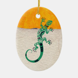 Gecko Lizard op Stone en Stucco Keramisch Ornament