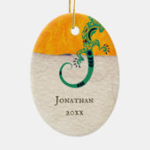 Gecko Lizard op Stone en Stucco Keramisch Ornament (Achterkant)