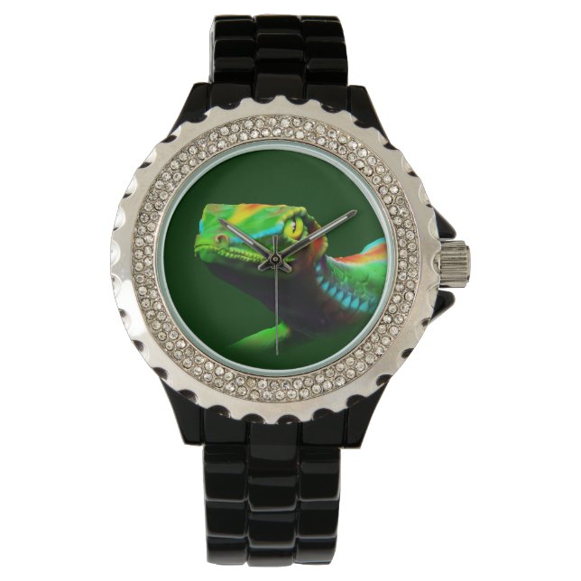 Gecko Lizard Regenboog Kleuren Horloge (Voorkant)