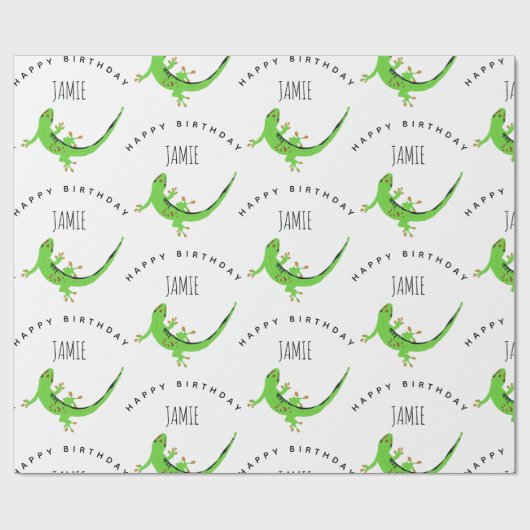 Gecko Lizard Reptile Birthday Custom Name Cadeaupapier (Vlak)