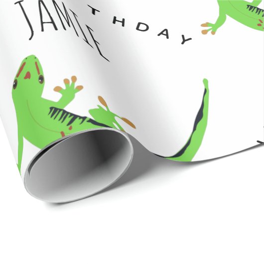Gecko Lizard Reptile Birthday Custom Name Cadeaupapier (Rol Hoek)