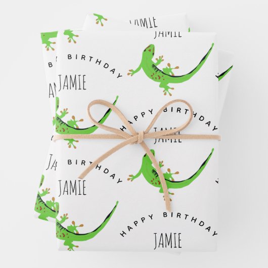 Gecko Lizard Reptile Birthday Custom Name Inpakpapier Vel (In situ)