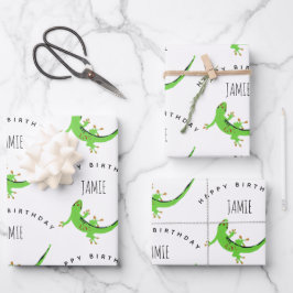 Gecko Lizard Reptile Birthday Custom Name Inpakpapier Vel
