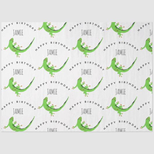 Gecko Lizard Reptile Birthday Custom Name Tissuepapier (Voorkant)