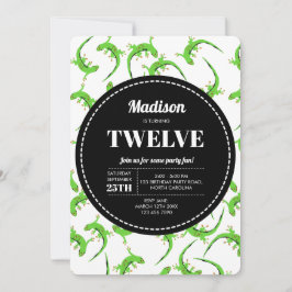 Gecko Lizard Reptile Pattern Birthday Invitation Kaart