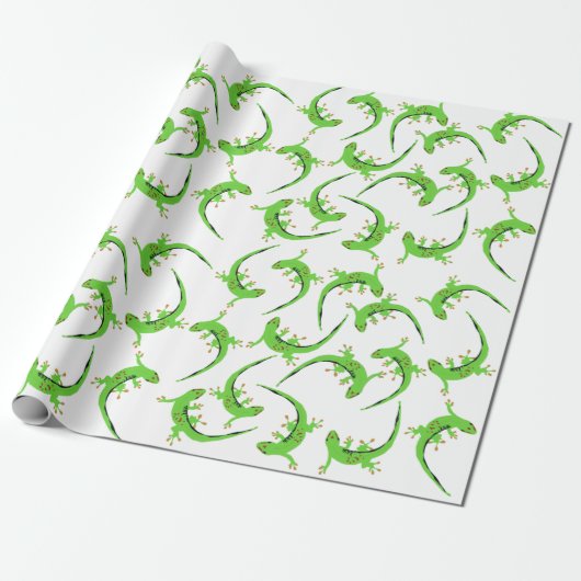 Gecko Lizard Reptile Pattern Cadeaupapier (Uitgerold)