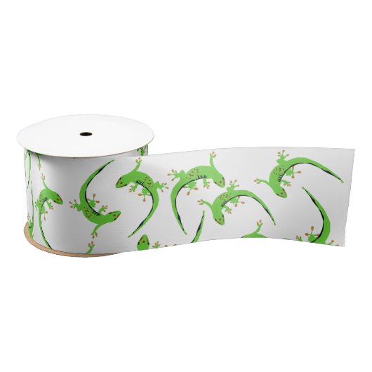 Gecko Lizard Reptile Pattern Satijnen Lint (Spoel)