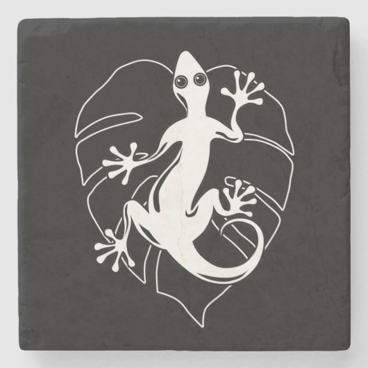 Gecko Lizard Silhouette Stenen Onderzetter (Voorkant)