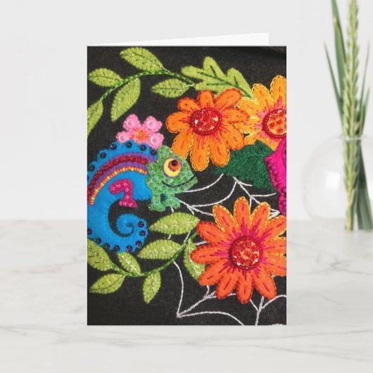 Gecko Lizard Stitched Felt Beads Sequins Kaart (Voorkant)