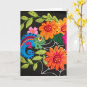 Gecko Lizard Stitched Felt Beads Sequins Kaart (Gele Bloem)